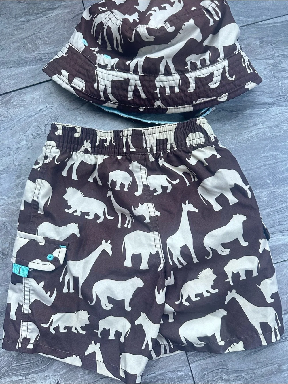 Gap Kids Brown Safari Animal Swim Set with Hat 12-18 mos